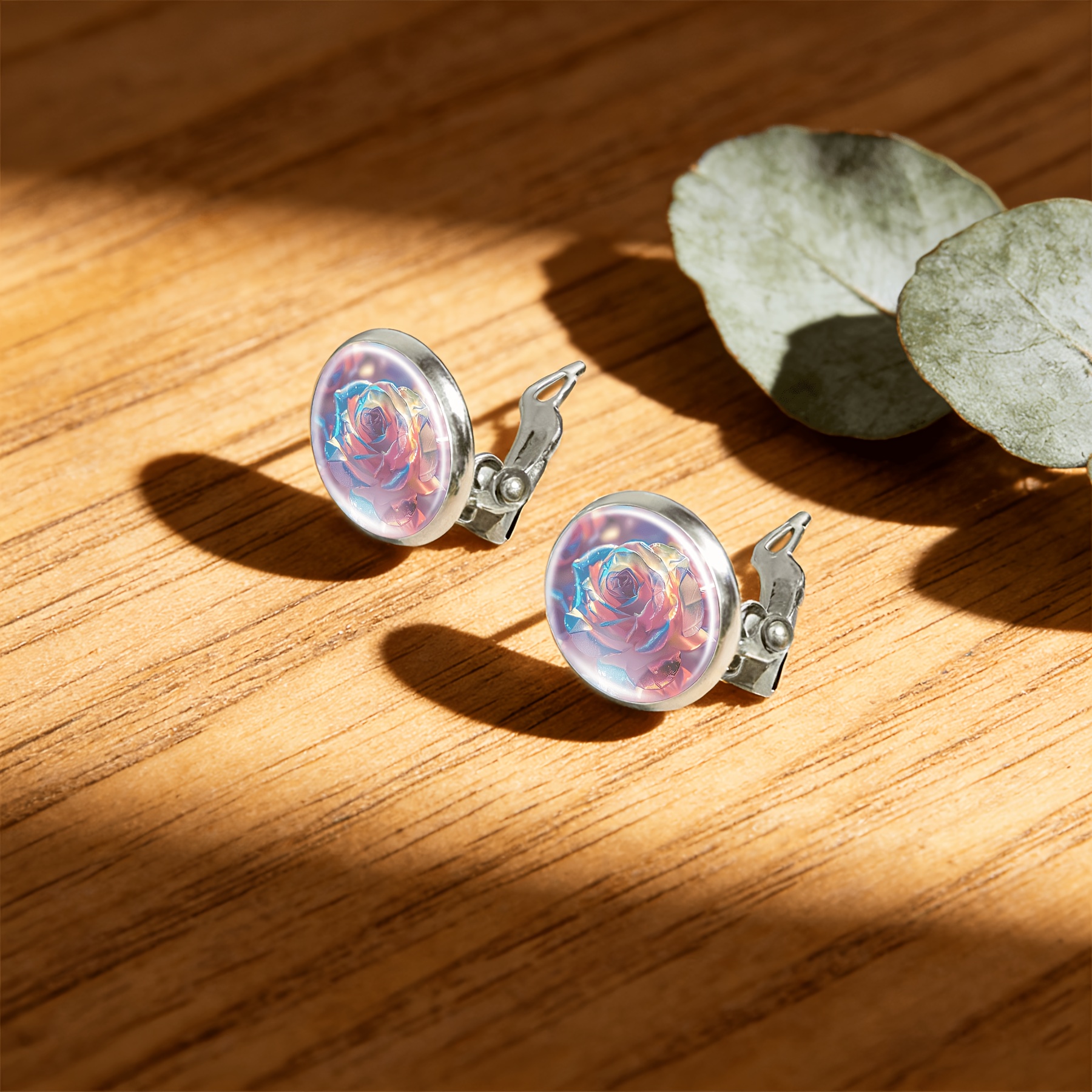 2pcs Rainbow Holographic No-Piercing Earrings Set, Dreamy